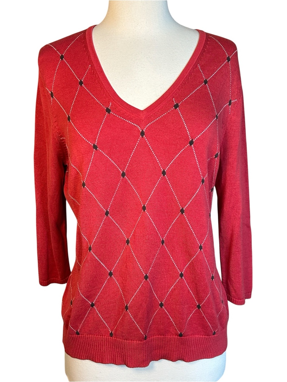 Brooks Brothers Red Silk Blend Argyle 3/4 sleeved sweater size L